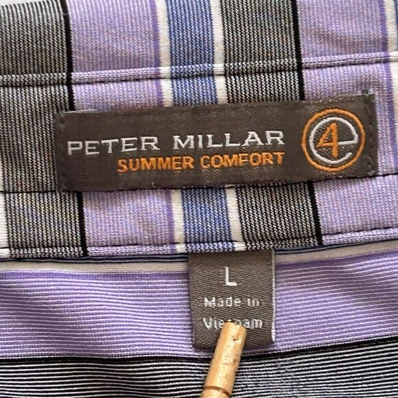 Peter Millar Summer Comfort Polo Shirt Mens Large Stripes Purple Gray - Picture 3 of 6